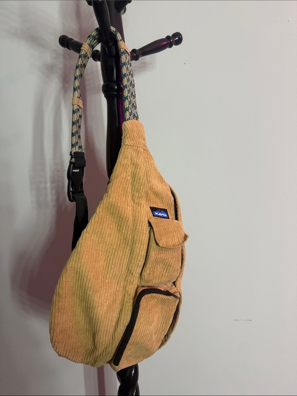 Kavu Men’s Corduroy Sling Bag with Patterned Strap